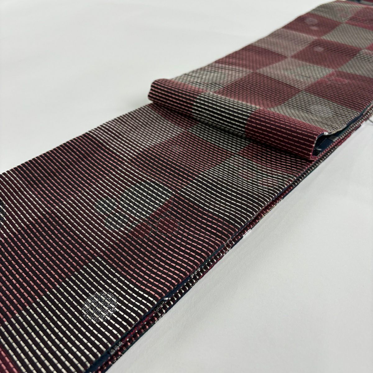 【美品】半幅帶 優品級 格子 貓 深綠 化纖