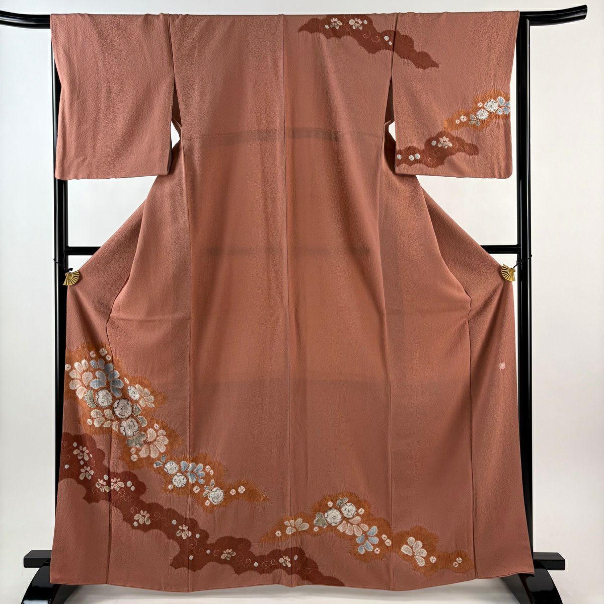 【美品】訪問服 身長166cm 袖長65cm M 雙層 滝泰 落款あり 辻花染 金糸 小豆 純蠶絲 名品級