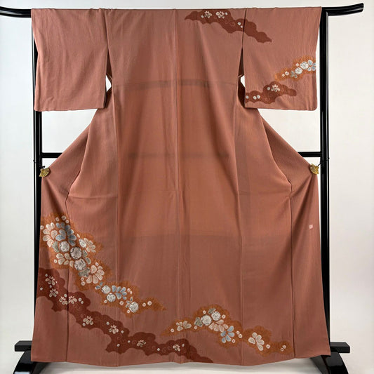 【美品】訪問服 身長166cm 袖長65cm M 雙層 滝泰 落款あり 辻花染 金糸 小豆 純蠶絲 名品級