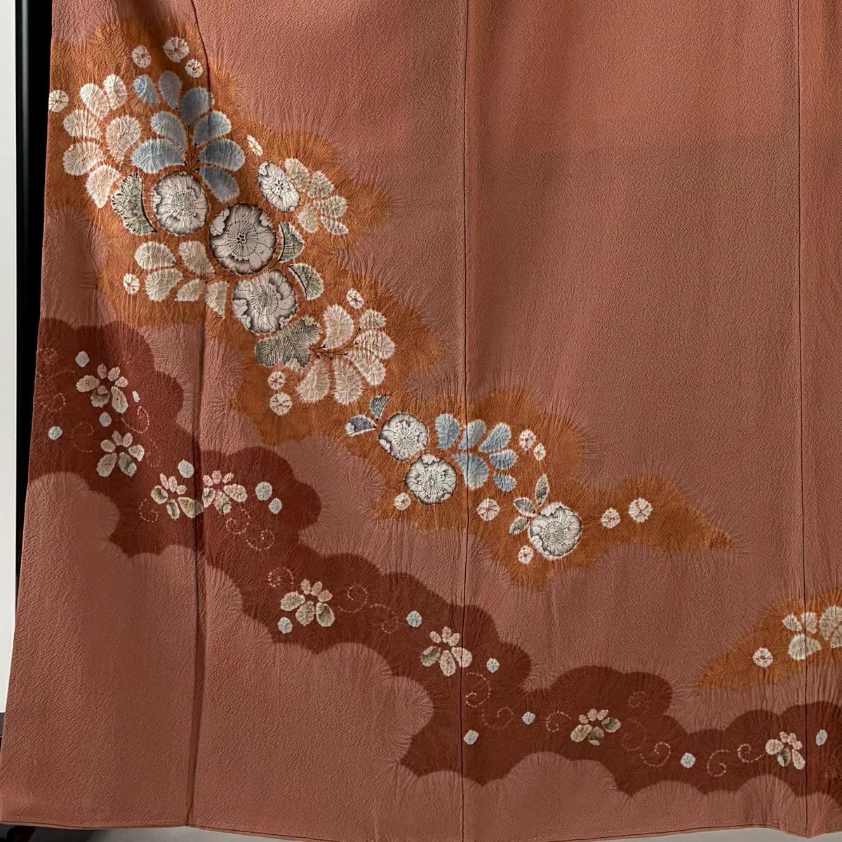 【美品】訪問服 身長166cm 袖長65cm M 雙層 滝泰 落款あり 辻花染 金糸 小豆 純蠶絲 名品級