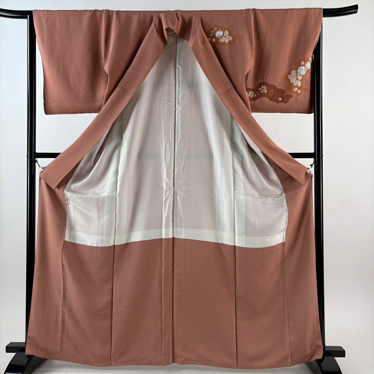 【美品】訪問服 身長166cm 袖長65cm M 雙層 滝泰 落款あり 辻花染 金糸 小豆 純蠶絲 名品級