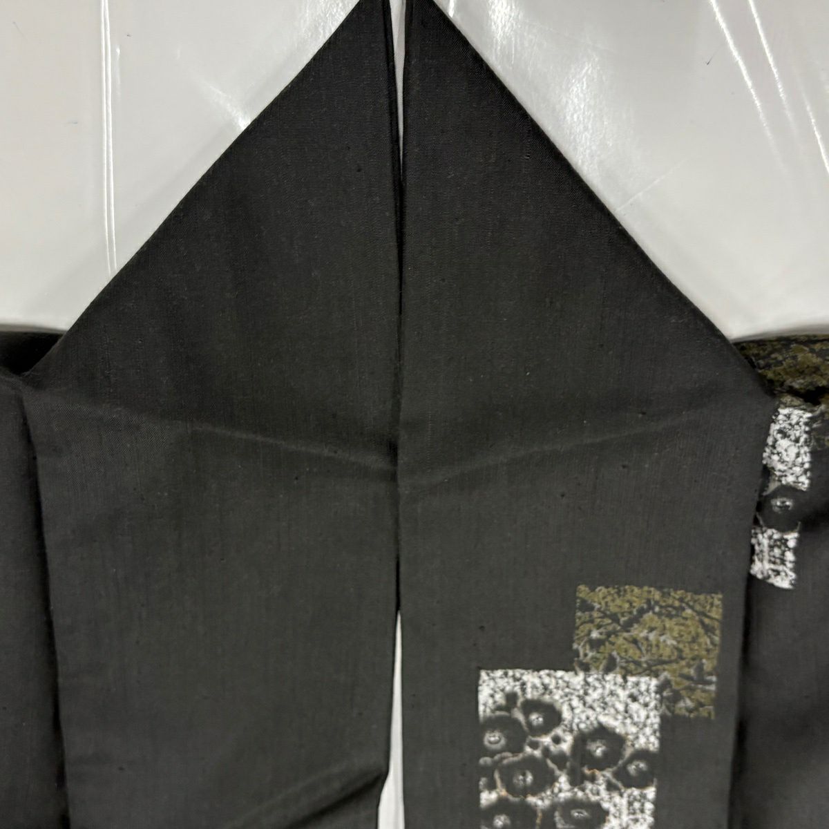 【美品】 小紋 身長160.5cm 袖長65.5cm M 雙層 紬織織 色紙 草花紋紋 金銀彩 深綠 純蠶絲 名品級