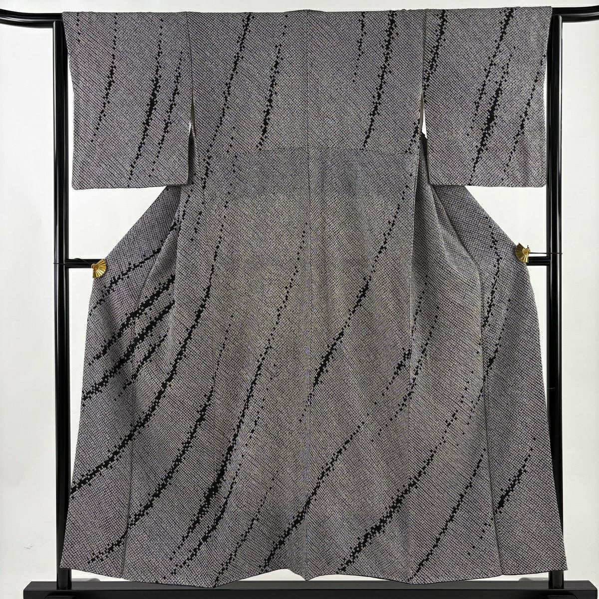 【美品】 付下 身長152.5cm 袖長62.5cm S 雙層 幾何學 總絞染 黑 純蠶絲 名品級