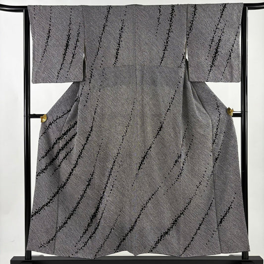【美品】 付下 身長152.5cm 袖長62.5cm S 雙層 幾何學 總絞染 黑 純蠶絲 名品級