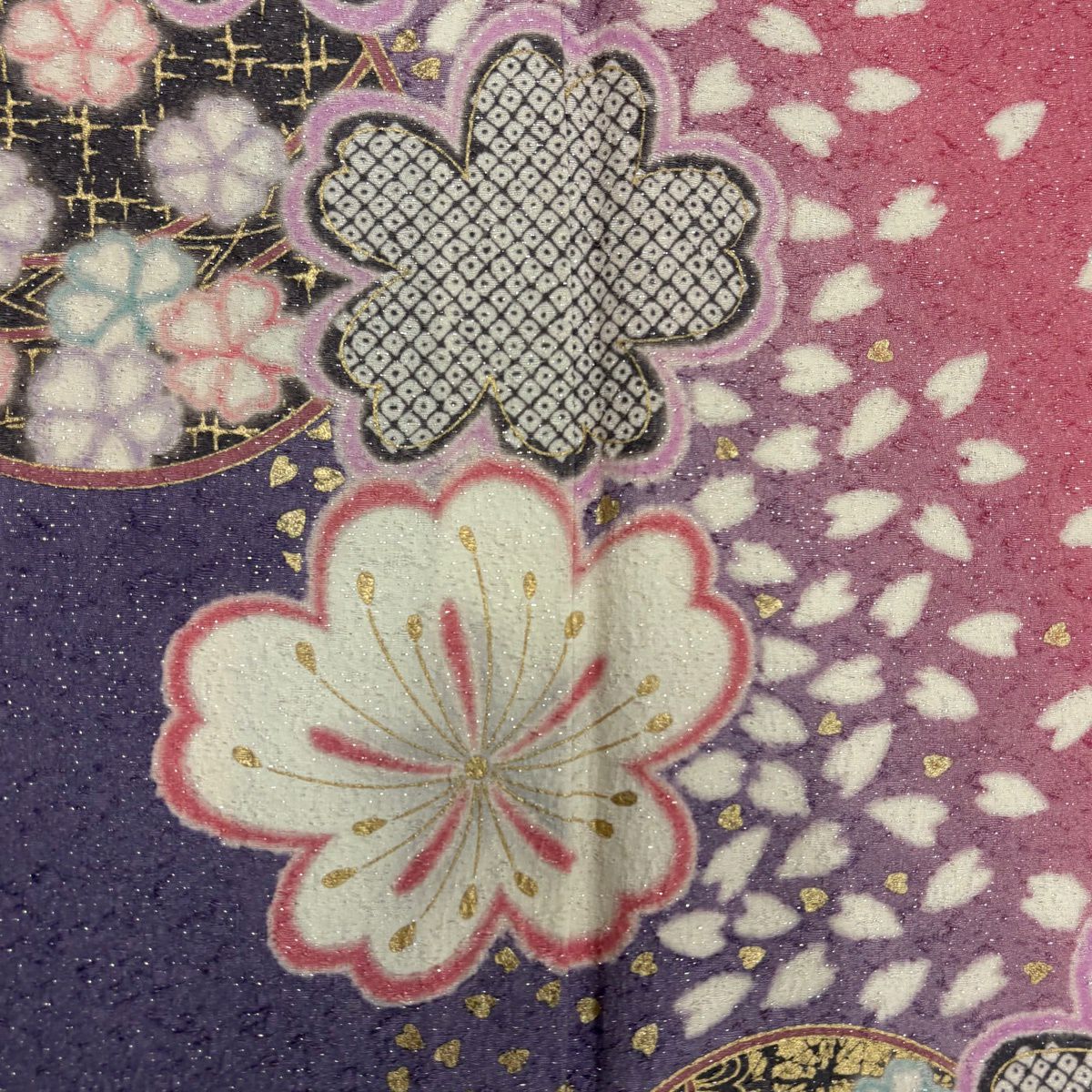 振袖禮服 身長157cm 袖長65cm M 雙層櫻花球銀通金銀彩粉紅純蠶絲名品級