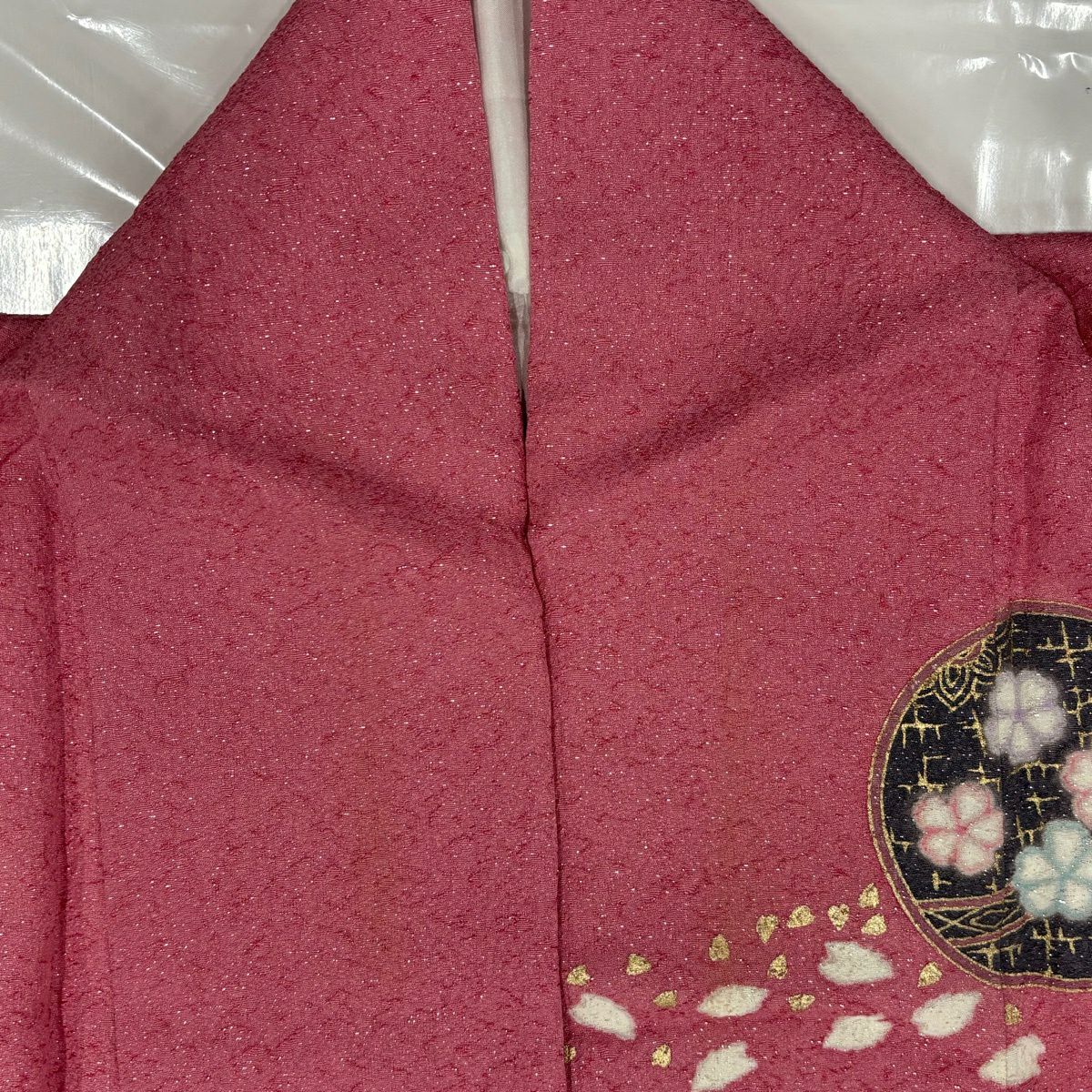 振袖禮服 身長157cm 袖長65cm M 雙層櫻花球銀通金銀彩粉紅純蠶絲名品級