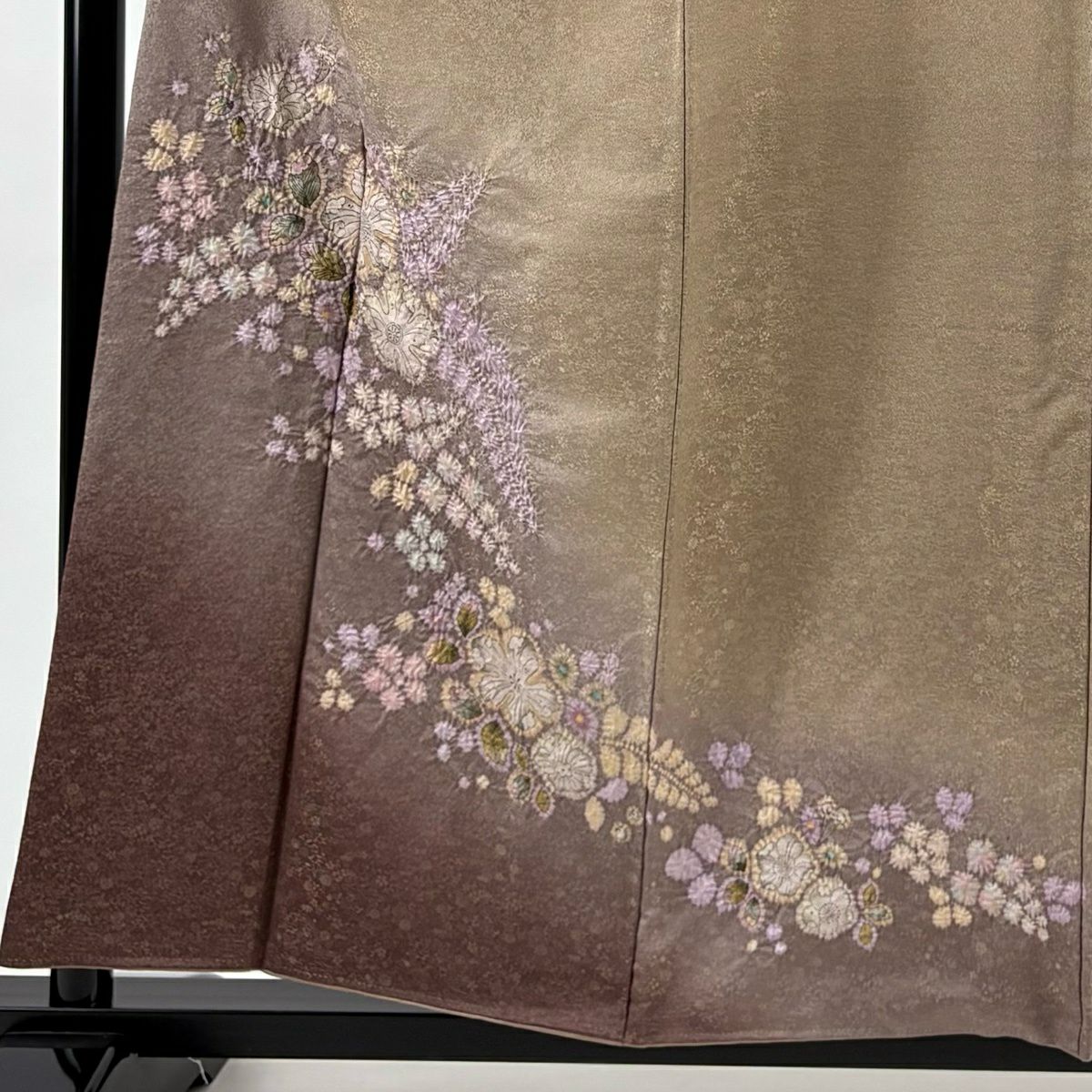付下 身長157cm 袖長64cm M 雙層 徳永憲峯 落款あり 辻花染 金銀彩 染分 薄茶 純蠶絲 名品級