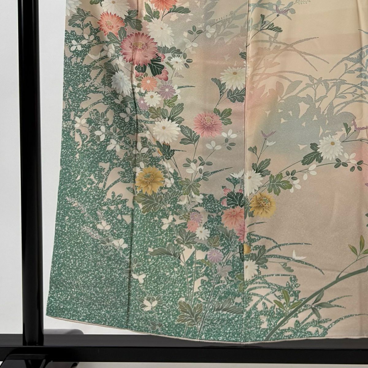 訪問服 身長155cm 袖長61.5cm S 雙層 落款あり 菊花 萩 染分 薄橙色 純蠶絲 名品級