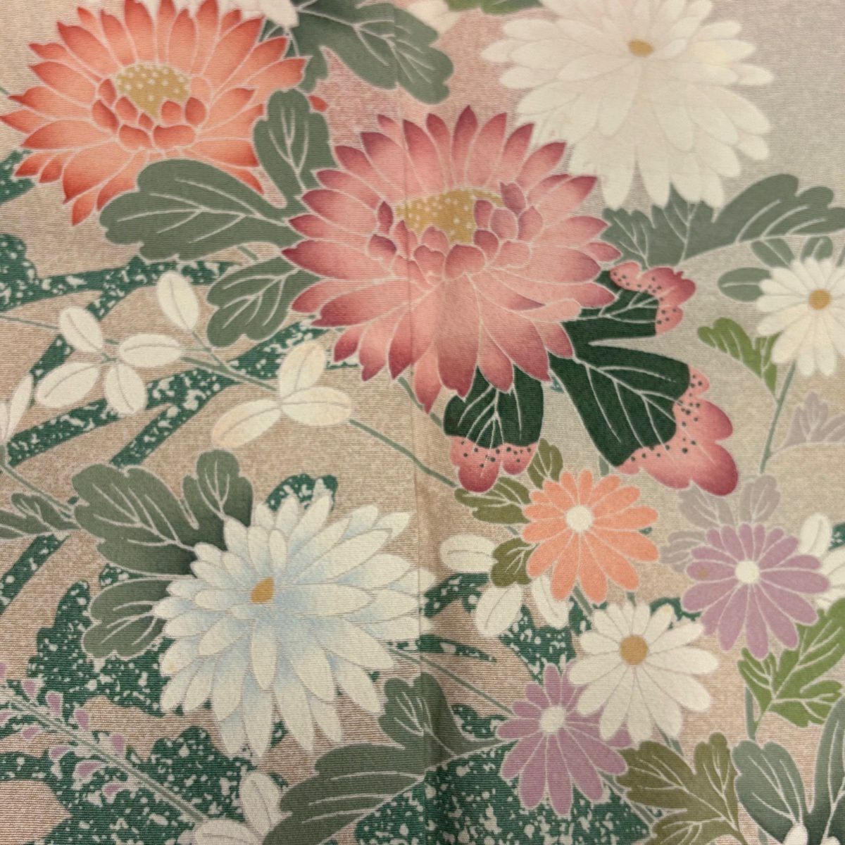 訪問服 身長155cm 袖長61.5cm S 雙層 落款あり 菊花 萩 染分 薄橙色 純蠶絲 名品級