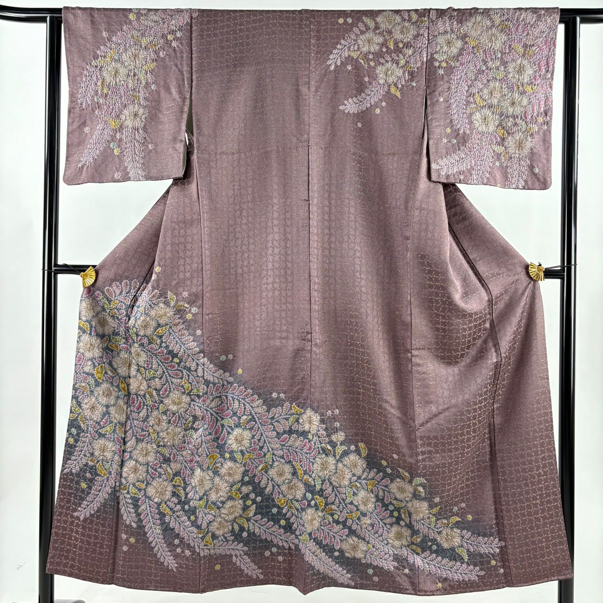 【美品】訪問服 身長151cm 袖長62.5cm S 雙層 辻花染 漸層 金通 紫 純蠶絲 名品級