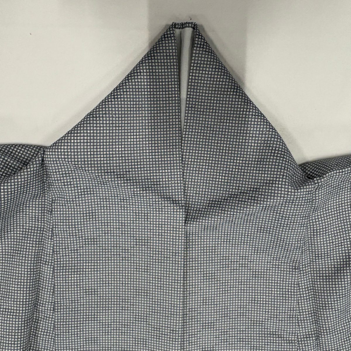 【美品】 小紋 身長160.5cm 袖長63cm S 雙層 紬織織 地紋 格子 青灰 純蠶絲 名品級