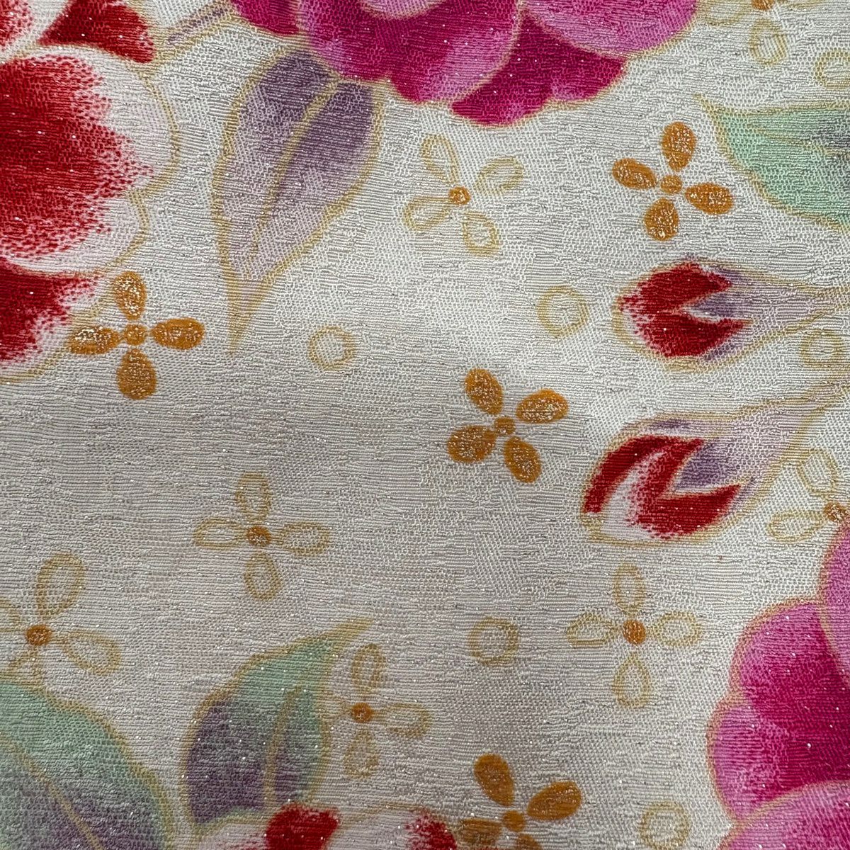 振袖禮服 身長171cm 袖長68cm L 雙層 手鞠 草花紋紋 金銀彩 刺繡 紅 純蠶絲 名品級