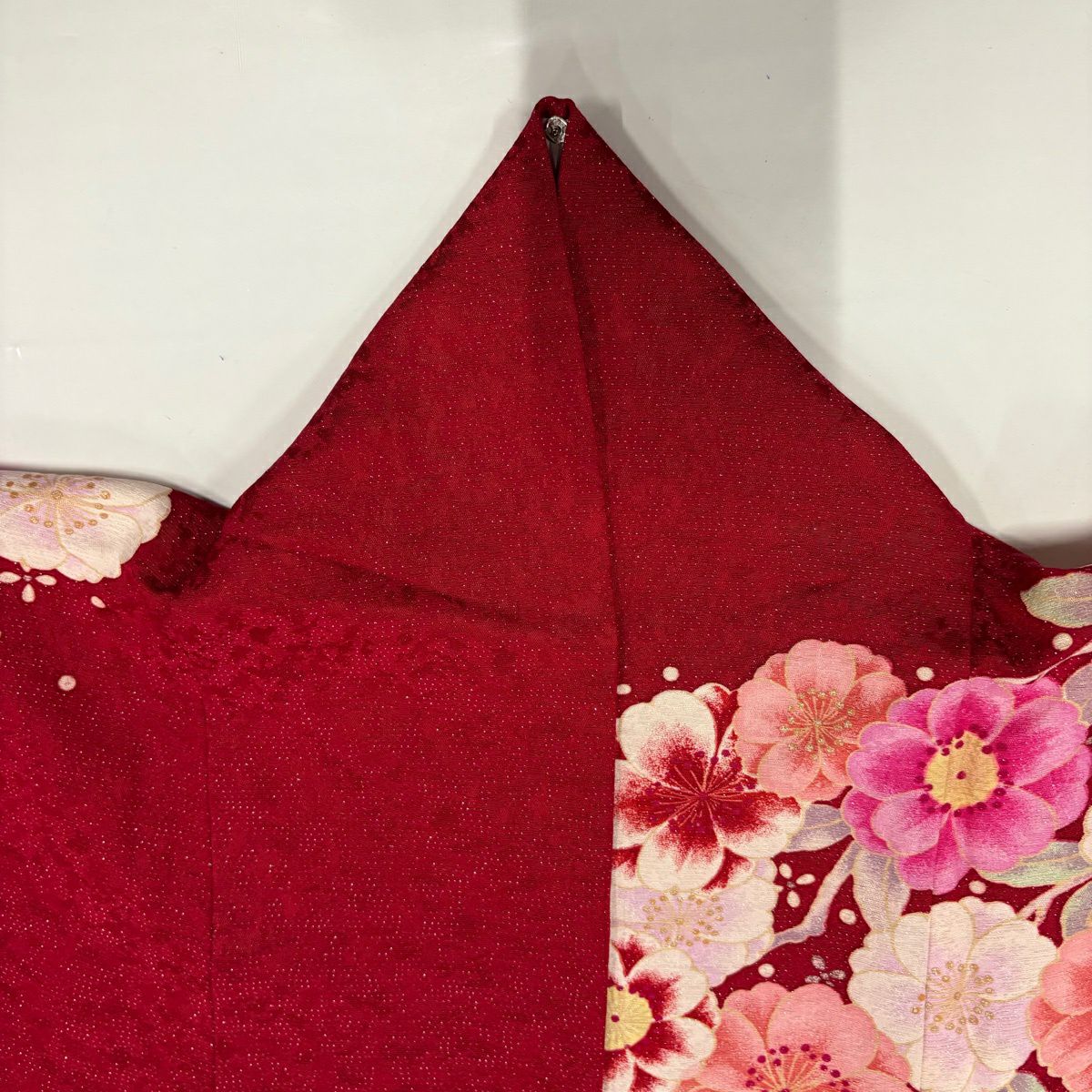 振袖禮服 身長171cm 袖長68cm L 雙層 手鞠 草花紋紋 金銀彩 刺繡 紅 純蠶絲 名品級