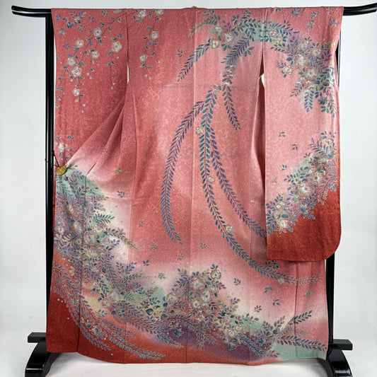 【美品】振袖禮服 身長168cm 袖長65.5cm M 雙層 辻花染 金銀彩 漸層 粉色 純蠶絲 名品級