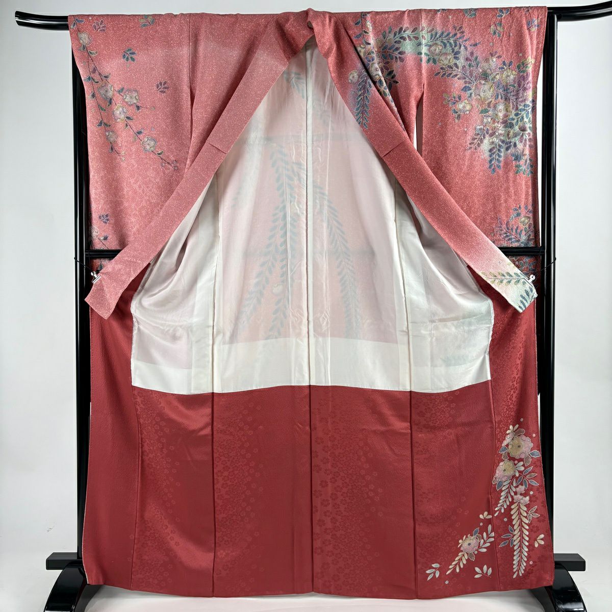 【美品】振袖禮服 身長168cm 袖長65.5cm M 雙層 辻花染 金銀彩 漸層 粉色 純蠶絲 名品級