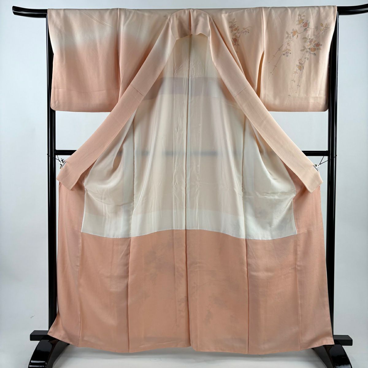 訪問服 身長163.5cm 袖長66.5cm M 雙層 橘色 琴 蘇州刺繡 漸層 淡粉色 純蠶絲 名品級 一個紋