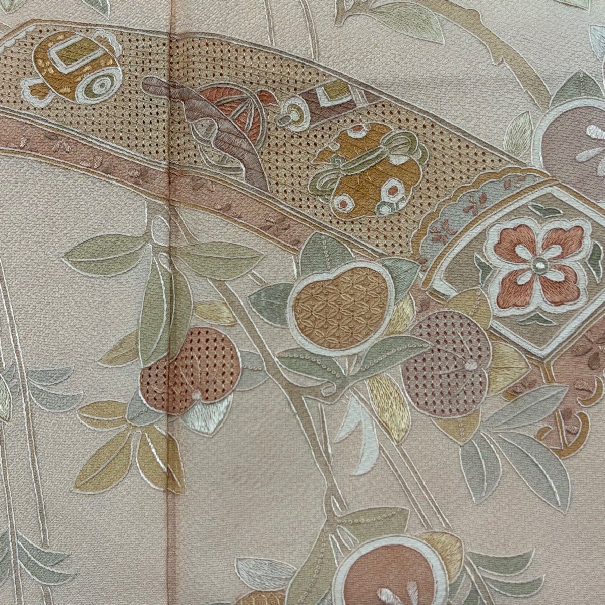 訪問服 身長163.5cm 袖長66.5cm M 雙層 橘色 琴 蘇州刺繡 漸層 淡粉色 純蠶絲 名品級 一個紋