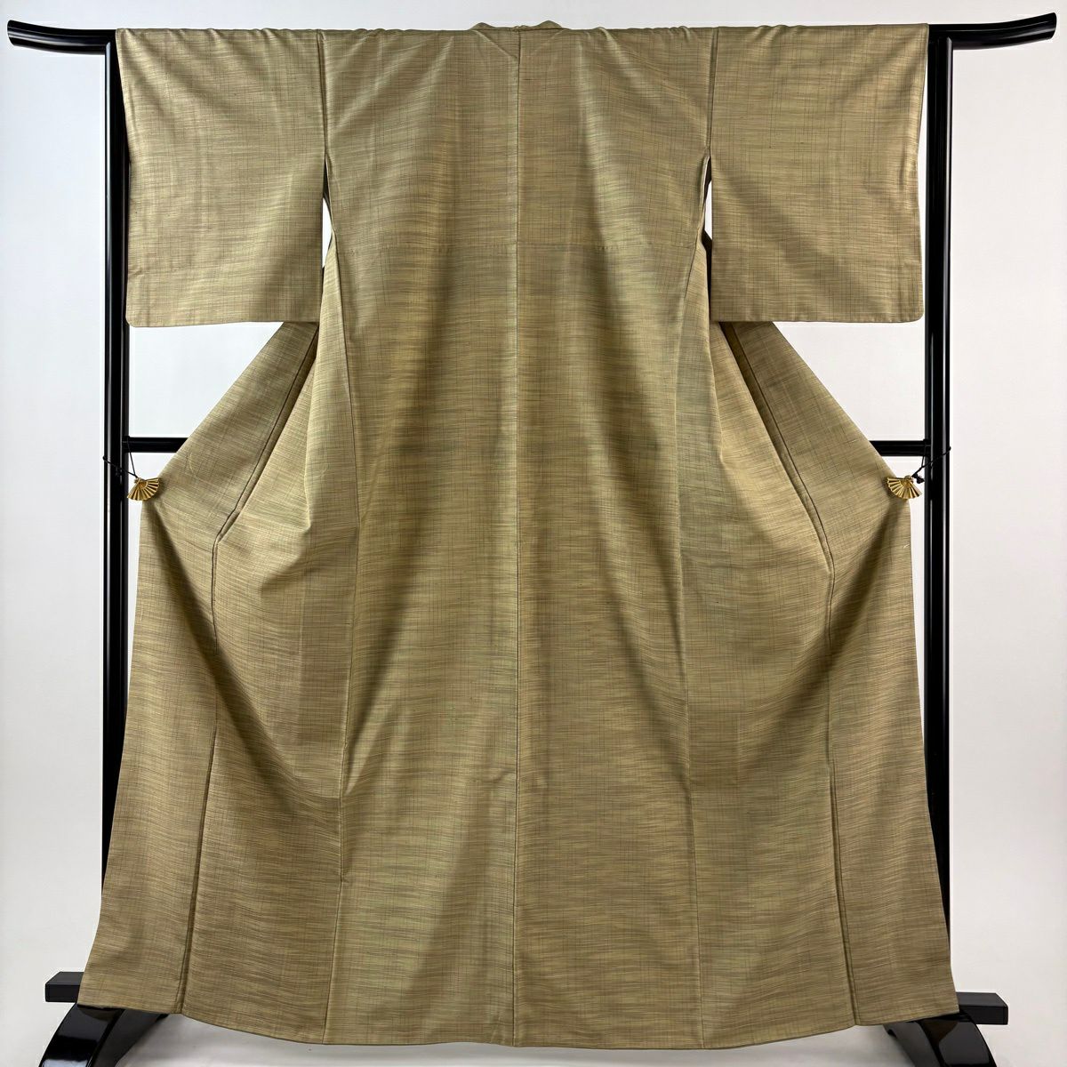 【美品】 紬織 身長165cm 袖長64cm M 雙層 格子 薄茶 純蠶絲 名品級