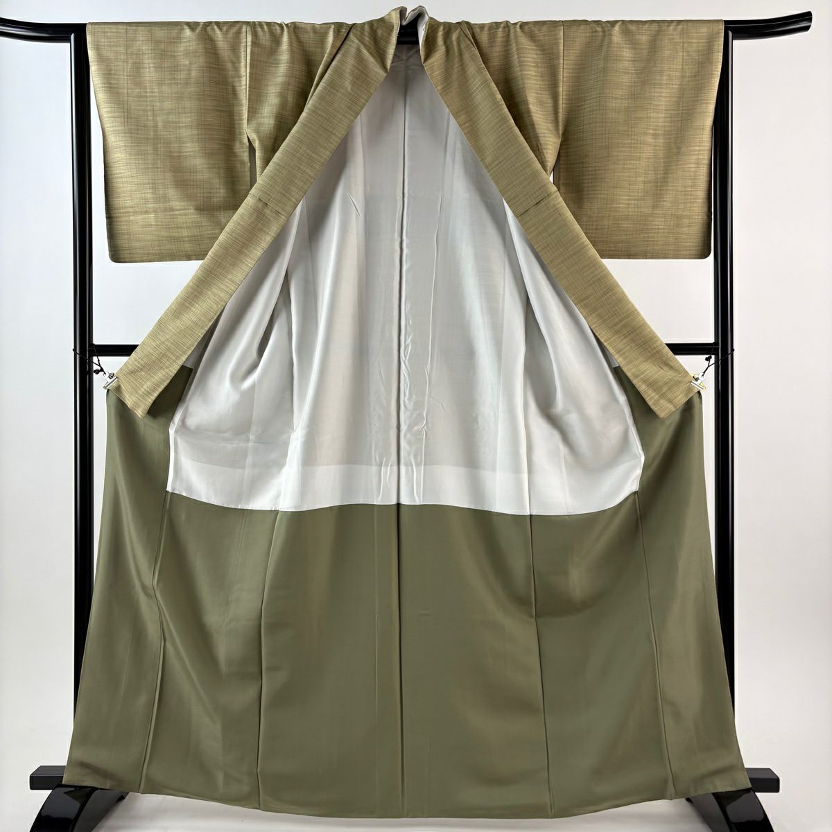 【美品】 紬織 身長165cm 袖長64cm M 雙層 格子 薄茶 純蠶絲 名品級