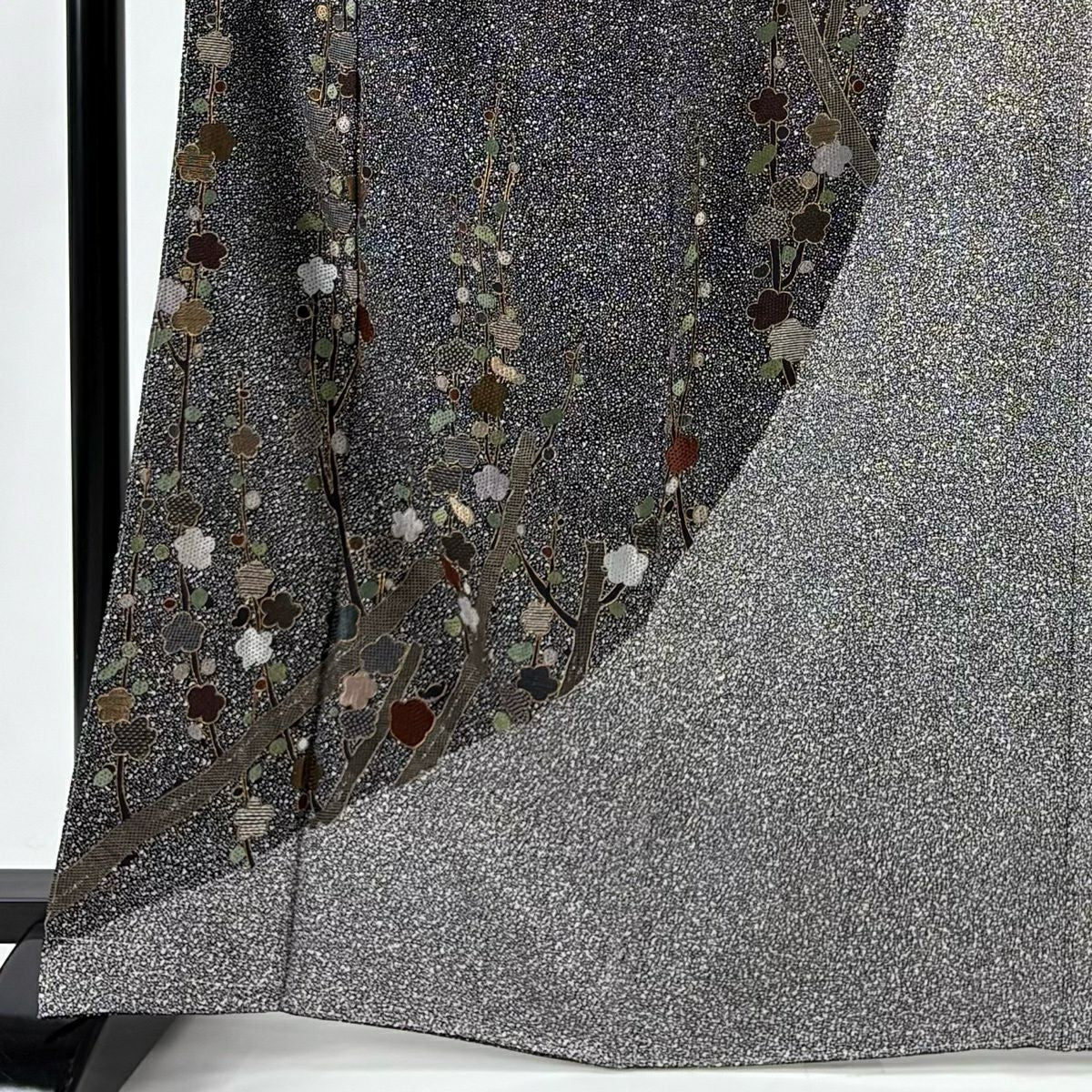 【美品】訪問服 身長166cm 袖長67cm M 雙層 川村久太郎 落款あり 枝梅花 金糸刺繡 黑 純蠶絲 名品級