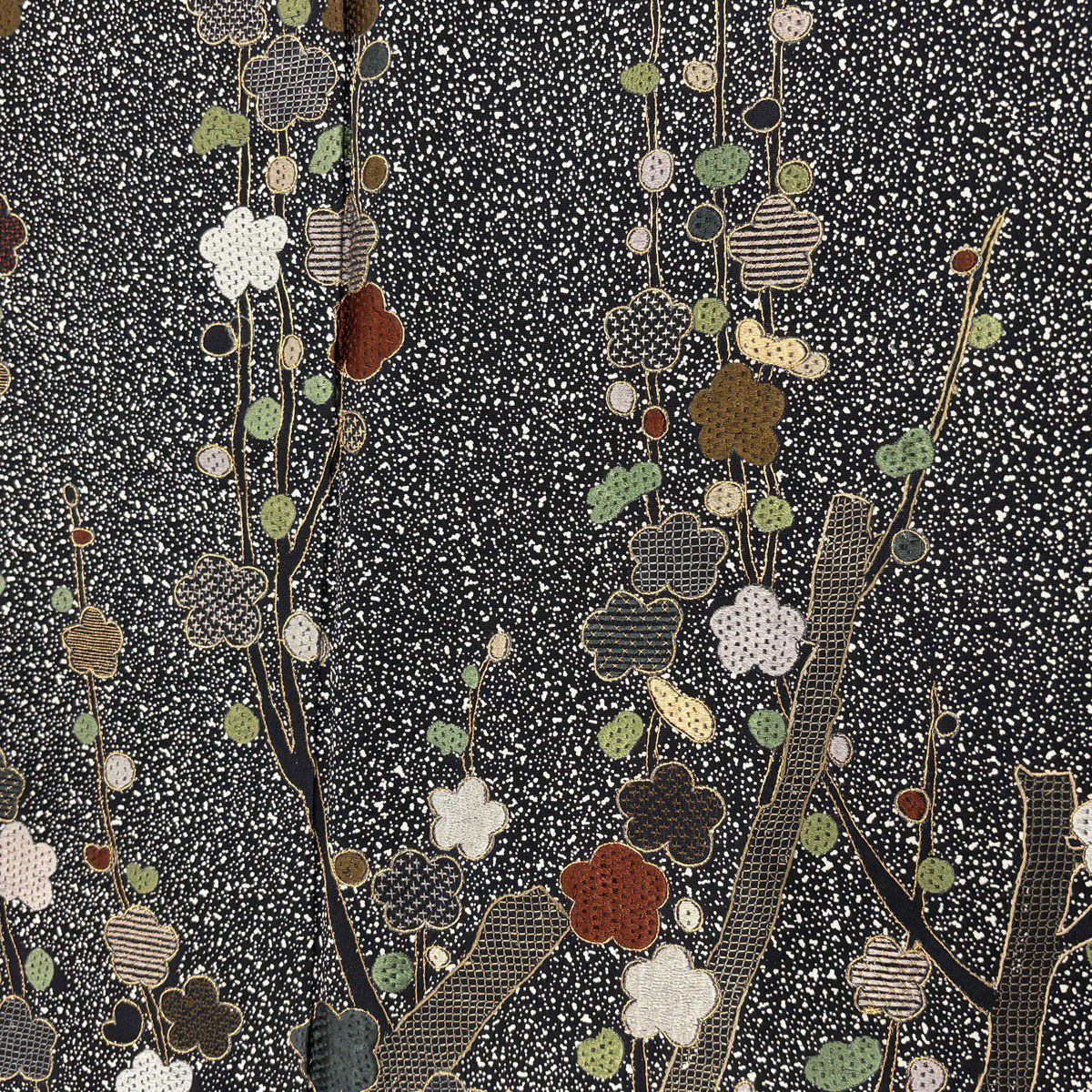 【美品】訪問服 身長166cm 袖長67cm M 雙層 川村久太郎 落款あり 枝梅花 金糸刺繡 黑 純蠶絲 名品級