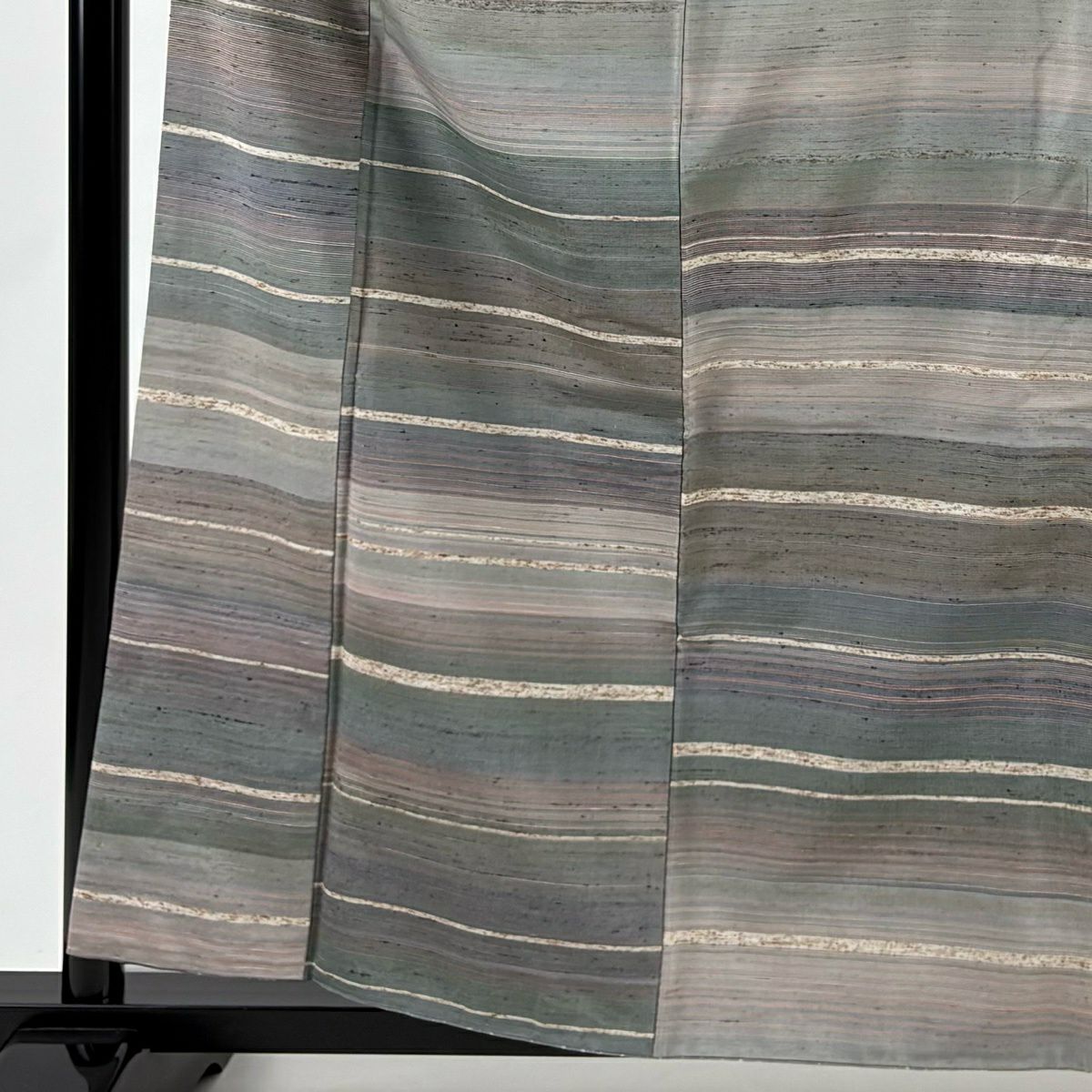 【美品】 付下 身長159.5cm 袖長66cm M 雙層 紬織織 段紋 灰色 純蠶絲 名品級
