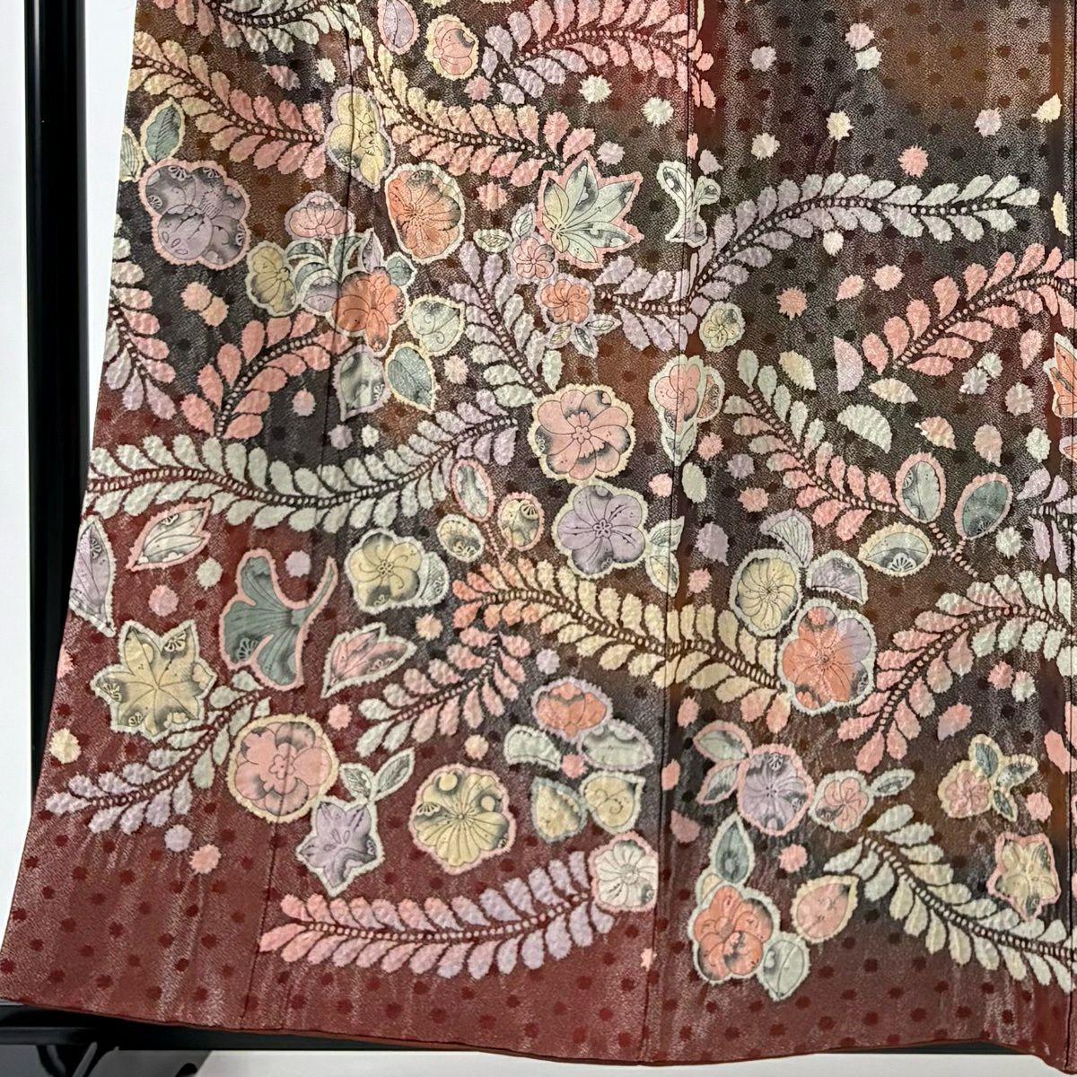 【美品】訪問服 身長159cm 袖長66.5cm M 雙層 草花紋紋 銀通し 漸層 紅茶 純蠶絲 名品級