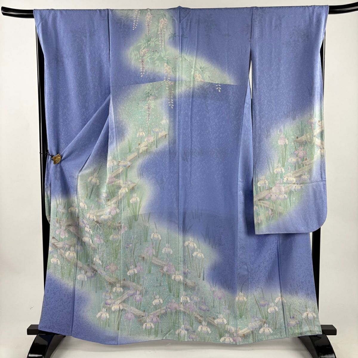 振袖禮服 身長162.5cm 袖長67.5cm L 雙層 菖蒲 八ツ橋 漸層 青灰 純蠶絲 名品級