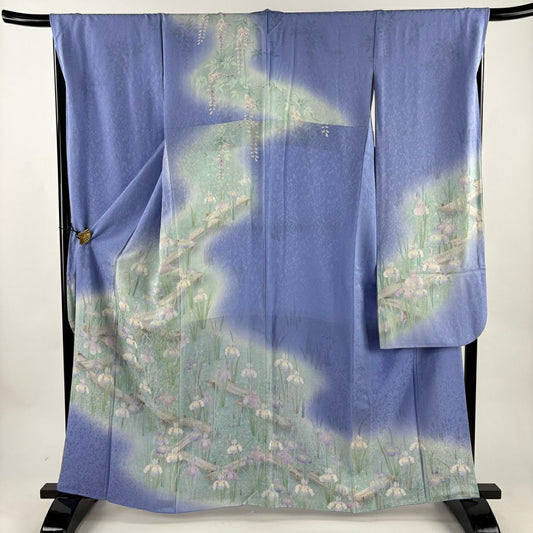 振袖禮服 身長162.5cm 袖長67.5cm L 雙層 菖蒲 八ツ橋 漸層 青灰 純蠶絲 名品級