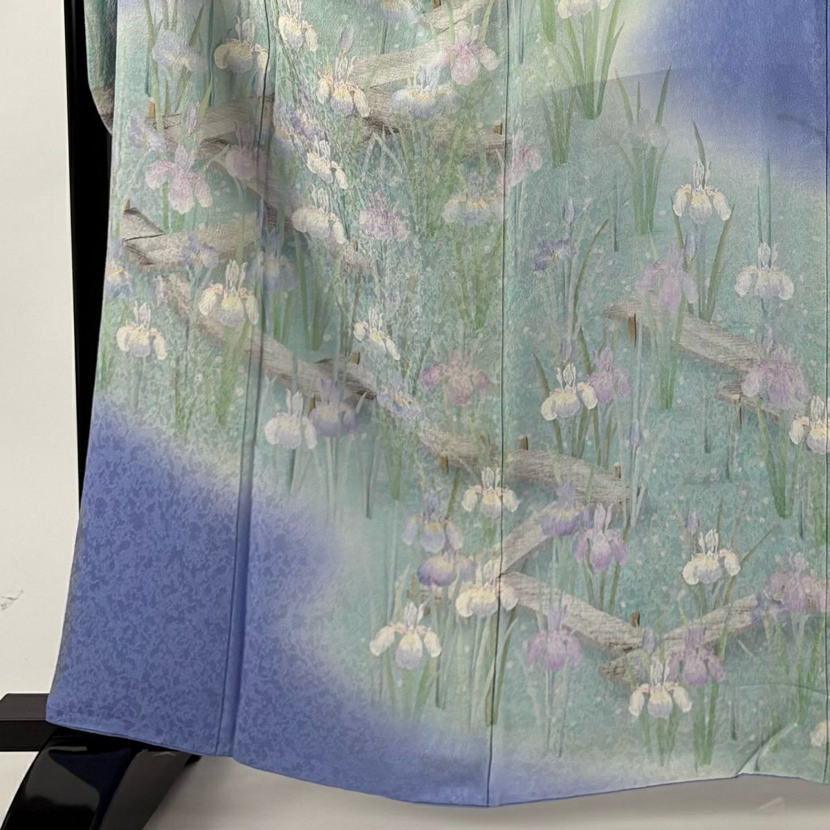 振袖禮服 身長162.5cm 袖長67.5cm L 雙層 菖蒲 八ツ橋 漸層 青灰 純蠶絲 名品級