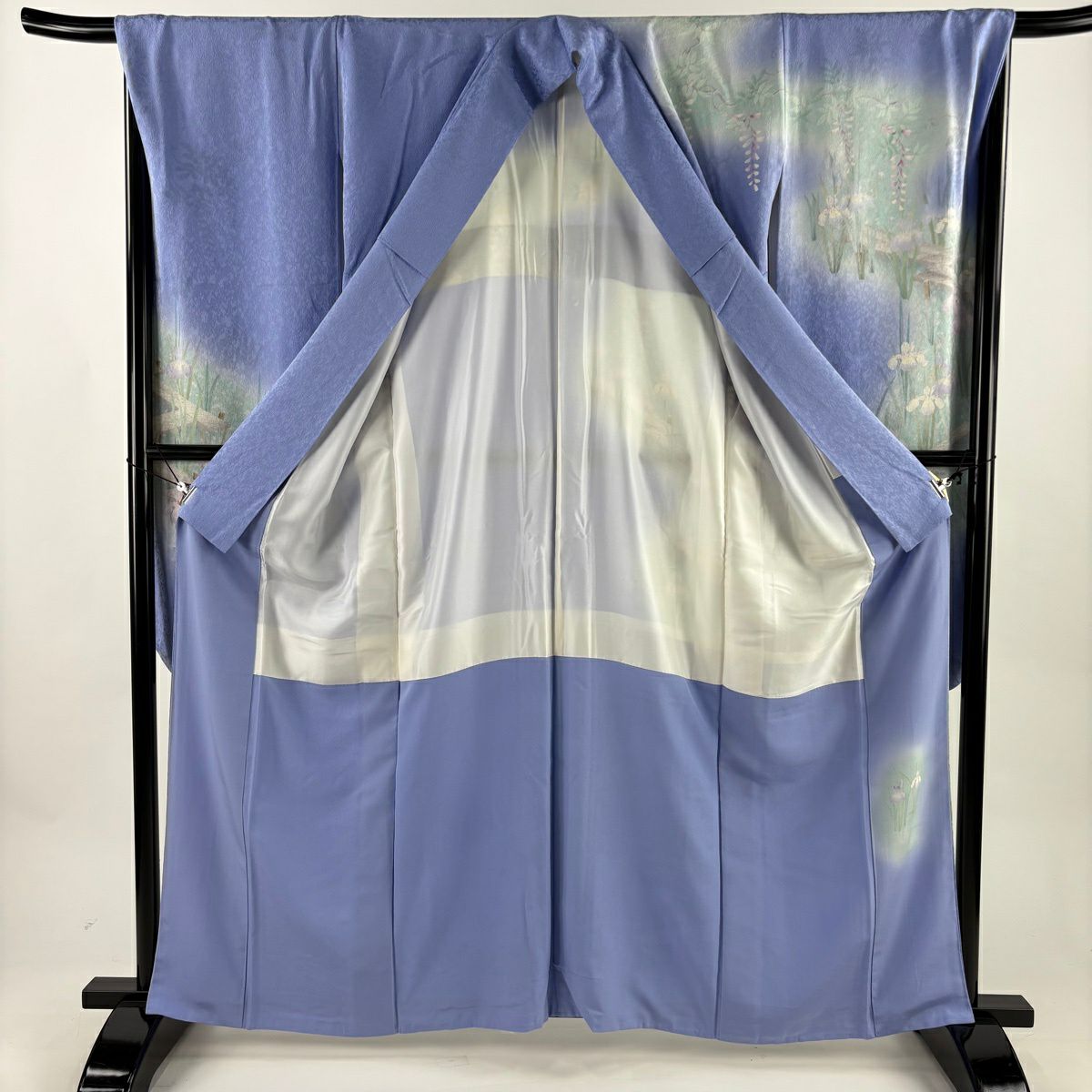 振袖禮服 身長162.5cm 袖長67.5cm L 雙層 菖蒲 八ツ橋 漸層 青灰 純蠶絲 名品級