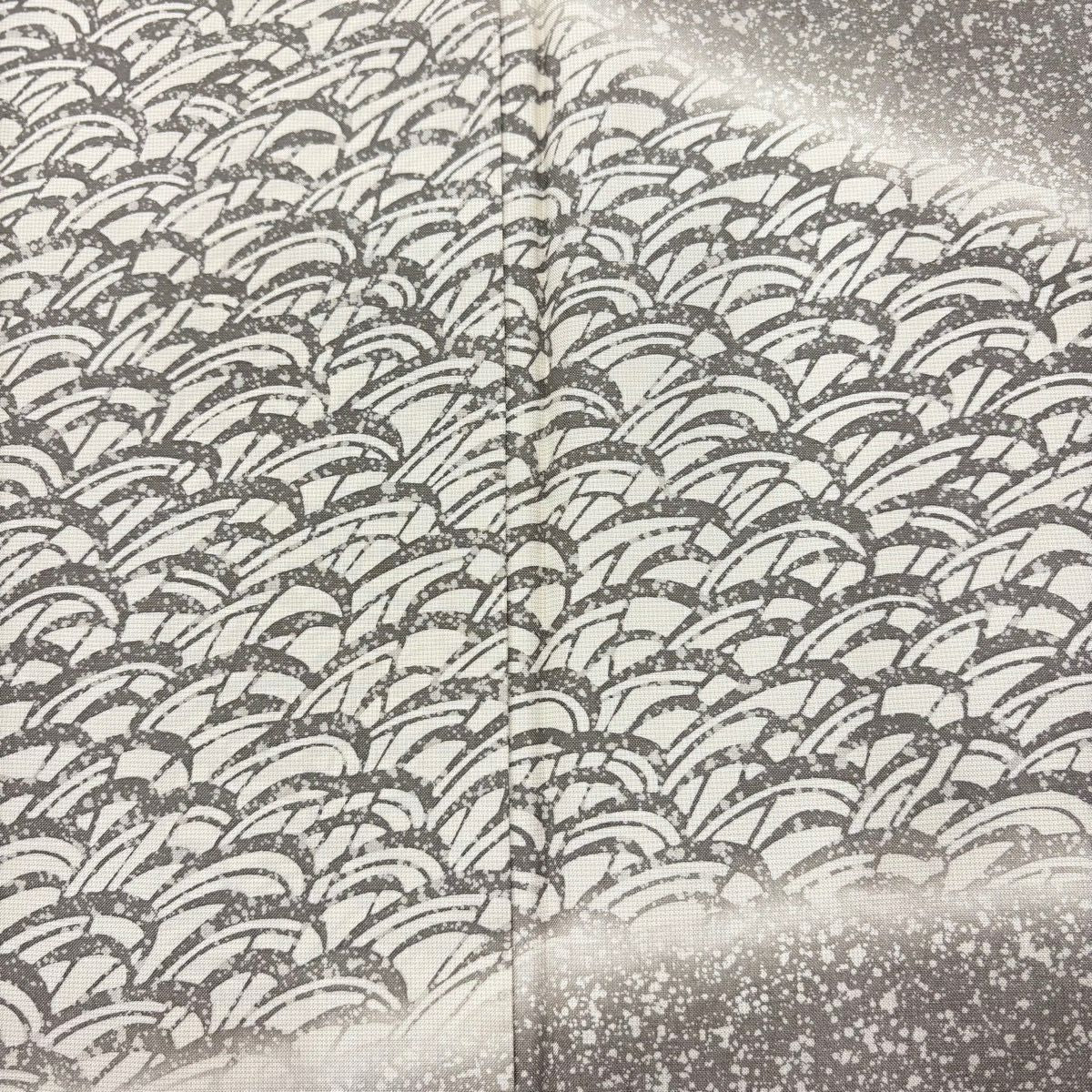 【美品】訪問服 身長156.5cm 袖長63cm S 雙層 川村久太郎 紬織織地 鈕衿 落款あり 雪芝 流水 灰色 純蠶絲 秀品級
