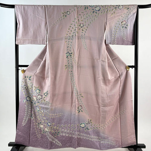 訪問服 身長160cm 袖長65cm M 雙層 辻花染 染分 逐漸淡化 淺粉色 純蠶絲 優品級