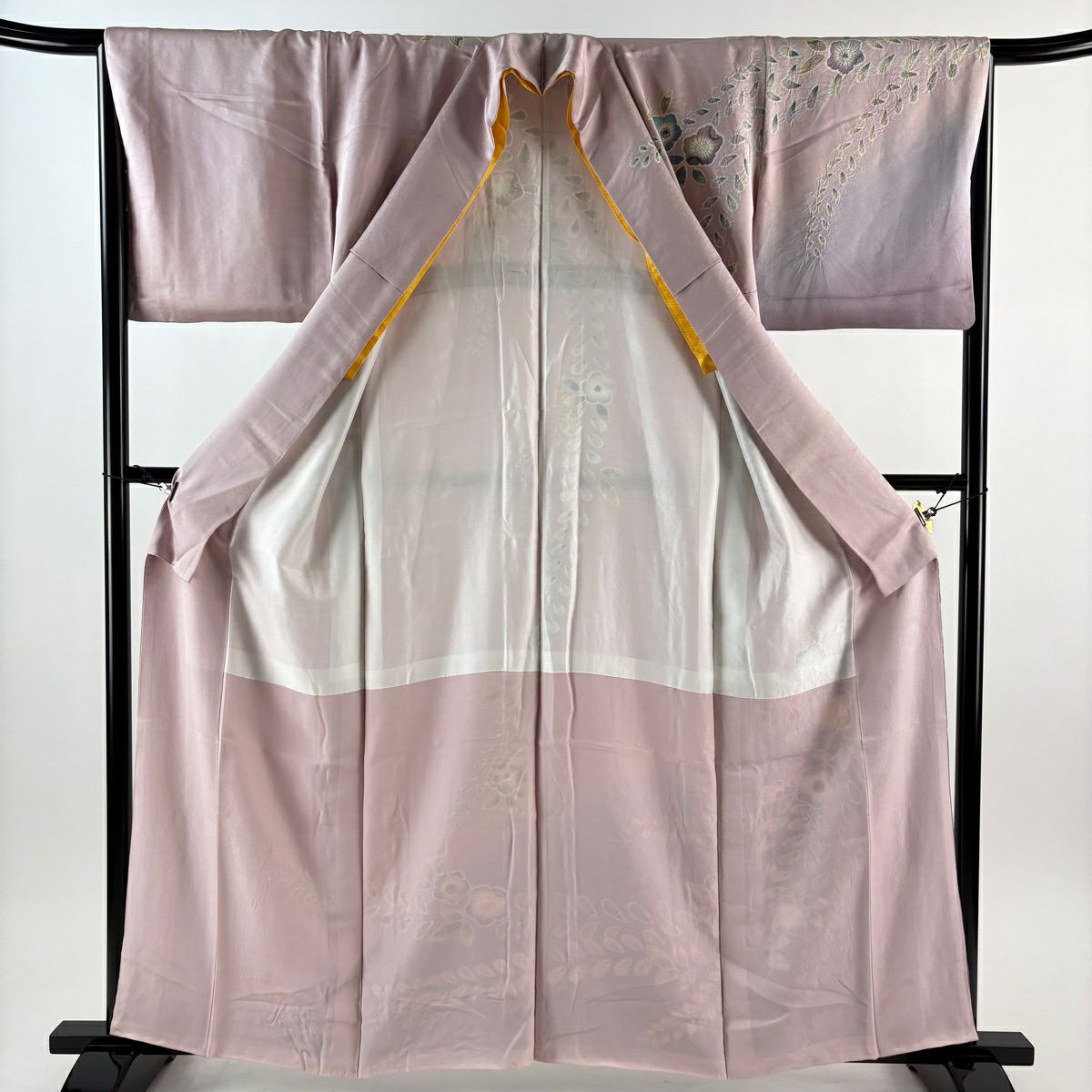訪問服 身長160cm 袖長65cm M 雙層 辻花染 染分 逐漸淡化 淺粉色 純蠶絲 優品級