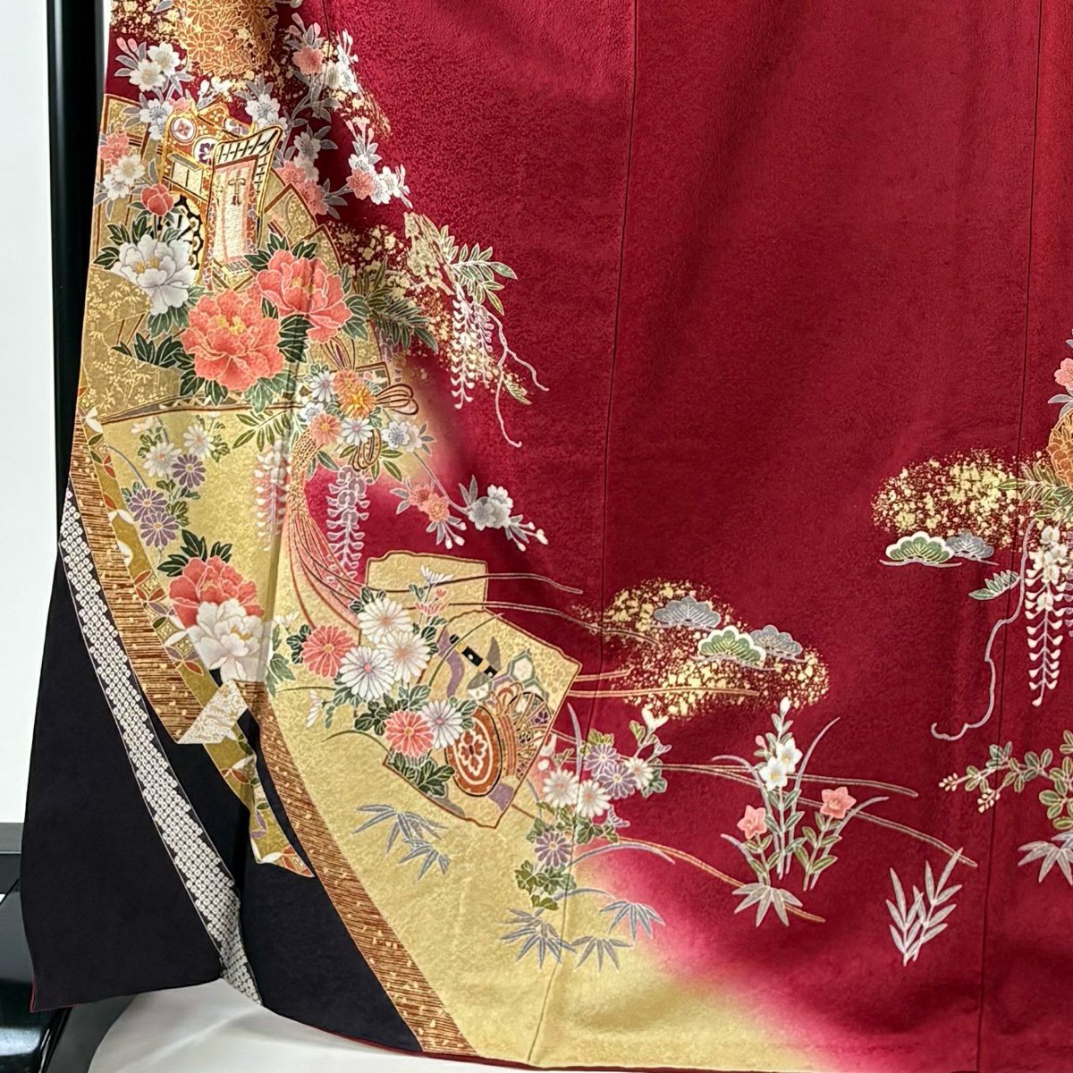 【美品】振袖禮服 身長169cm 袖長69cm L 雙層 御所車 花丸紋 金絲 金銀彩 紅色 純蠶絲 秀品級