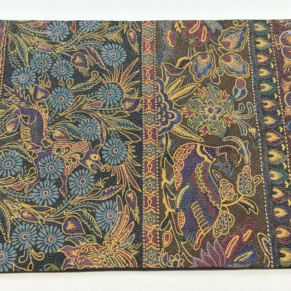 【美品】 袋帶 逸品級 前田仁仙 落款 鳥 草花紋紋 銀線 金銀彩 茶綠 全通 純蠶絲