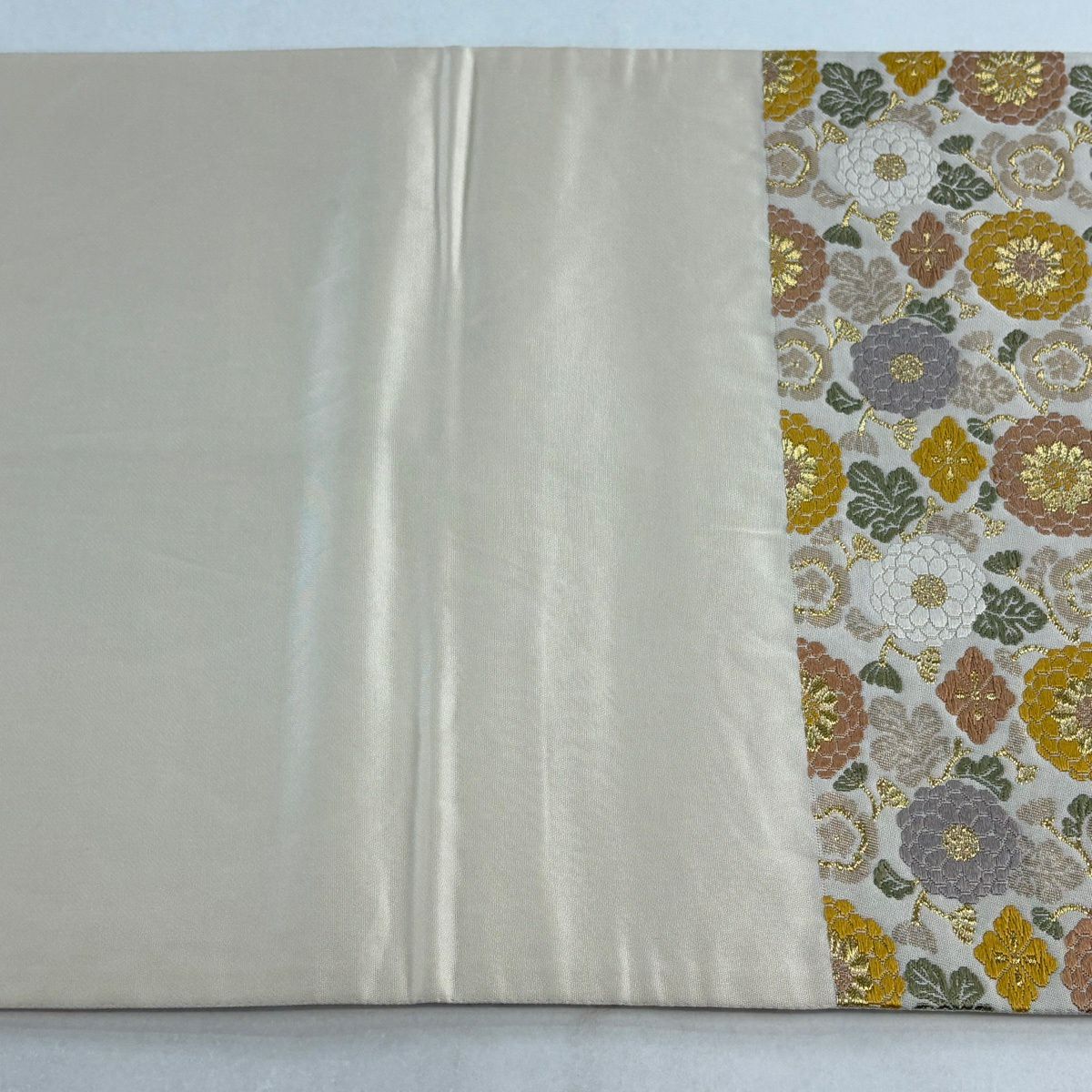 袋帶 逸品級 菊花 金絲 金金箔 奶油 六通 純蠶絲