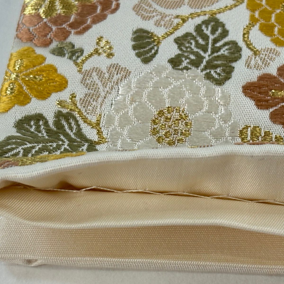袋帶 逸品級 菊花 金絲 金金箔 奶油 六通 純蠶絲
