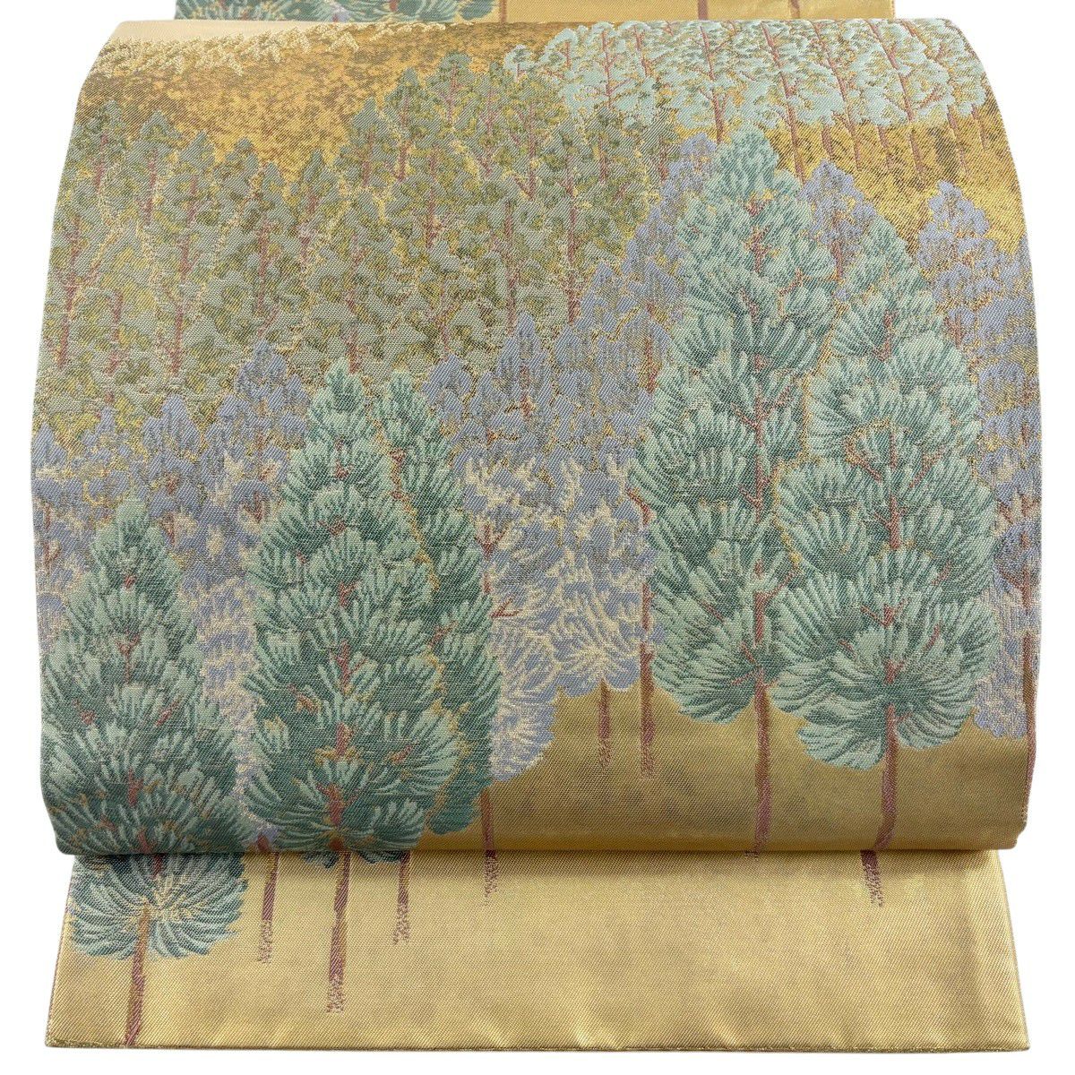 【美品】 袋帶 秀品級 關西仕立 北出杉 金金箔 米色 六通 純蠶絲