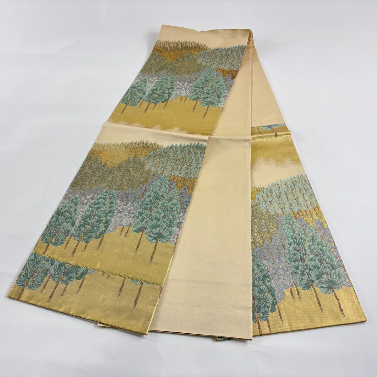 【美品】 袋帶 秀品級 關西仕立 北出杉 金金箔 米色 六通 純蠶絲