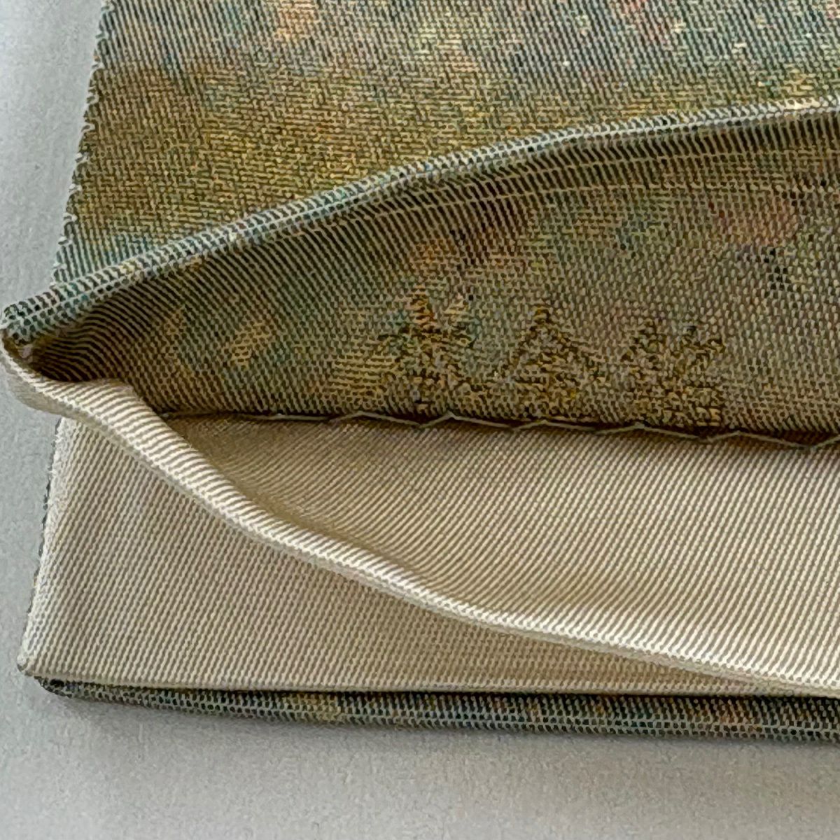 袋帶 秀品級 辻花染 螺鈿 本金金箔 灰綠 お太鼓柄 純蠶絲