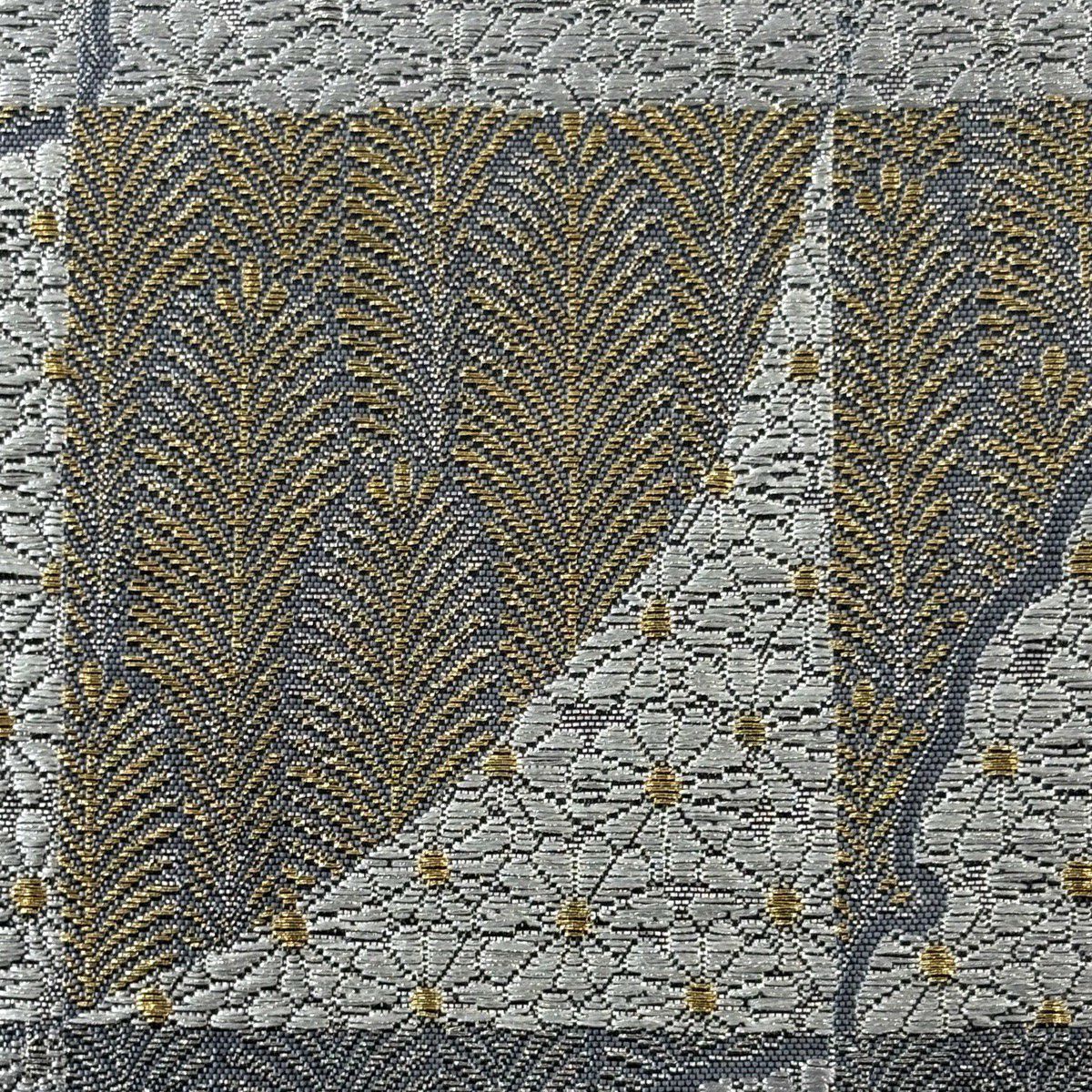【美品】 袋帶 秀品級 若松樹 菊花 金銀彩 金金箔 灰 深藍 六通 純蠶絲