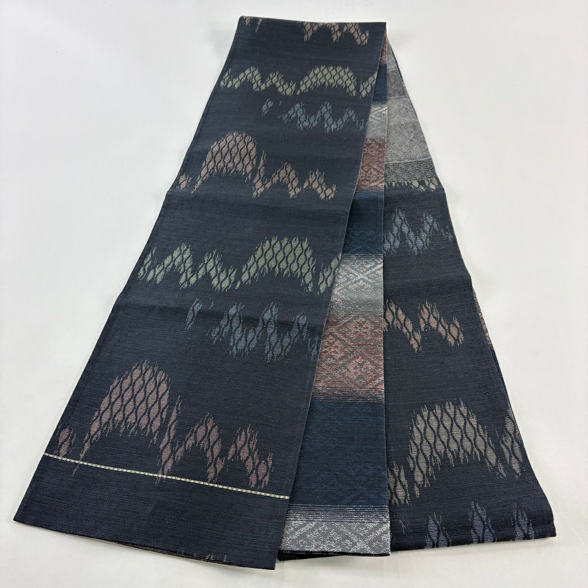 【美品】 袋帶 秀品級 立涌 金金箔 深藍 六通 純蠶絲