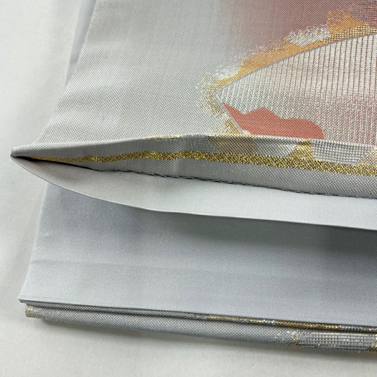 袋帶 秀品級 扇子面 櫻花 金絲 金金箔 淺粉色 六通 純蠶絲