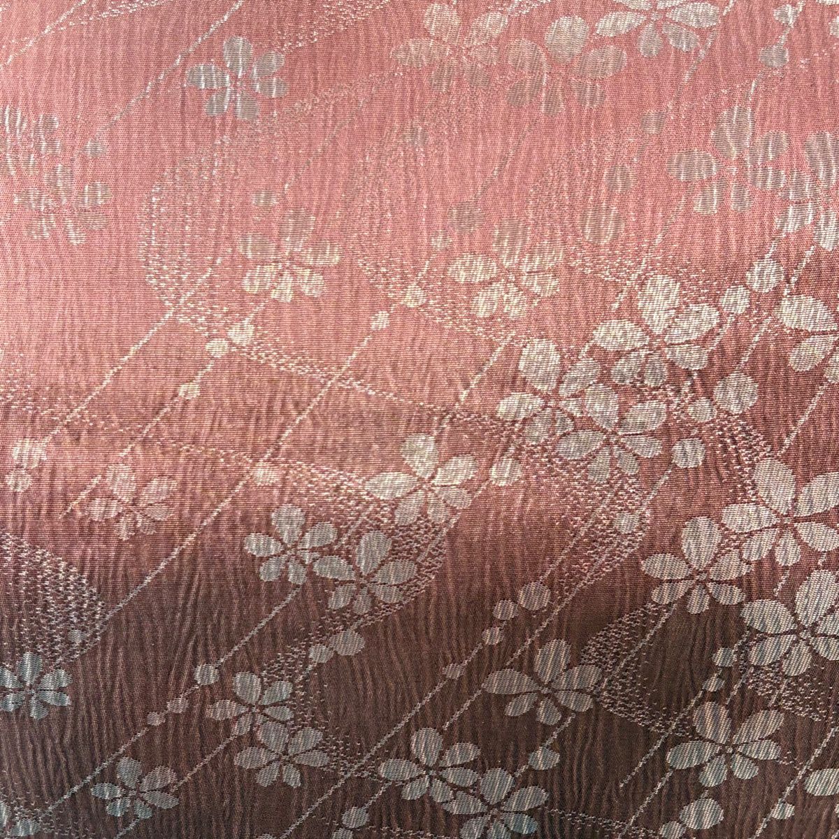 【美品】 袋帶 秀品級 單點圖案 花 流水 金金箔 螺鈿 粉色 六通 純蠶絲