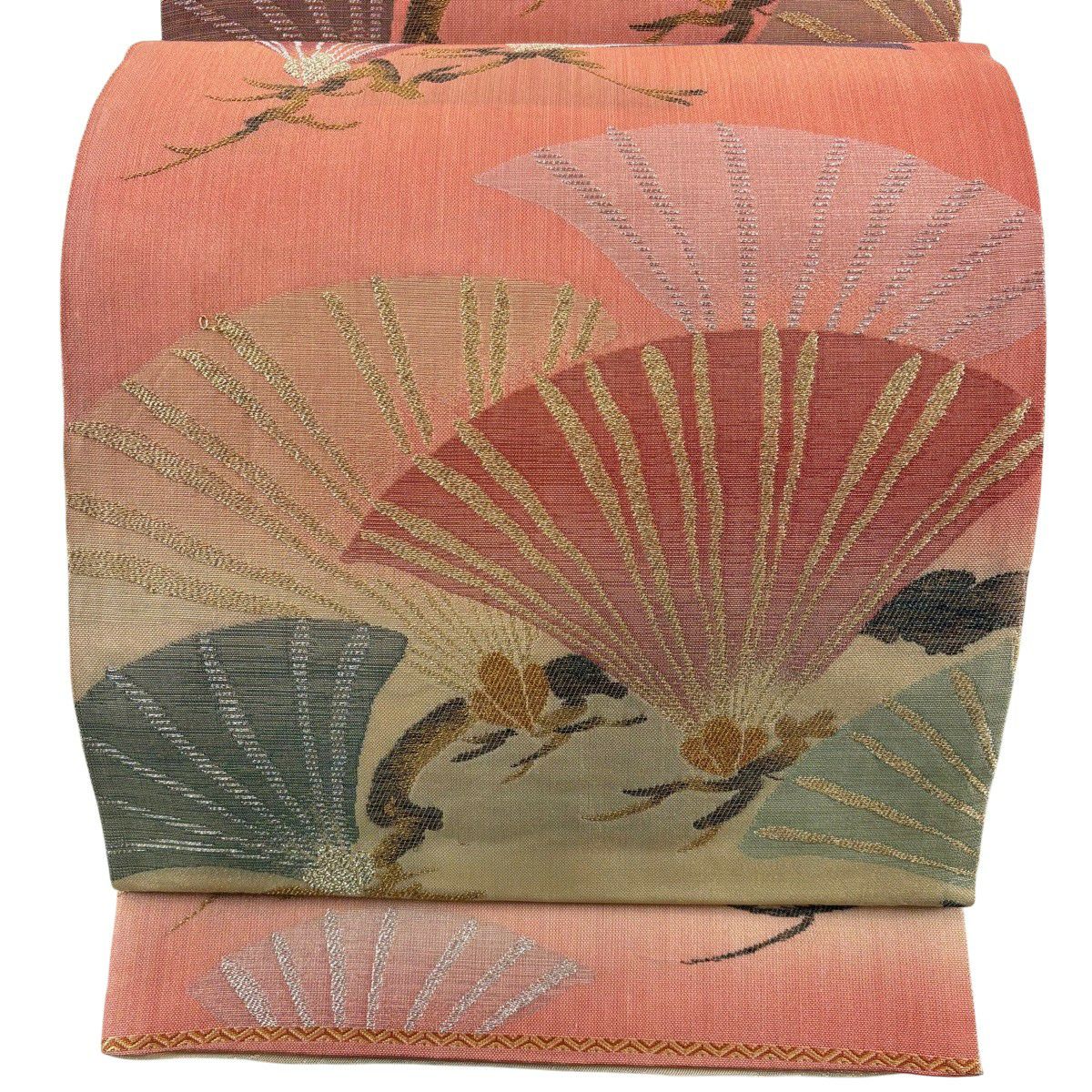 袋帶 秀品級 附落款 室町源 八媛衣 關西仕立 松樹 金銀彩 鮭粉色 六通 純蠶絲