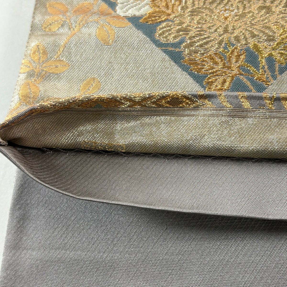 袋帶 秀品級 じゅらく 落款 秋草 桐唐草紋 金銀彩 金金箔 灰紫 六通 純蠶絲