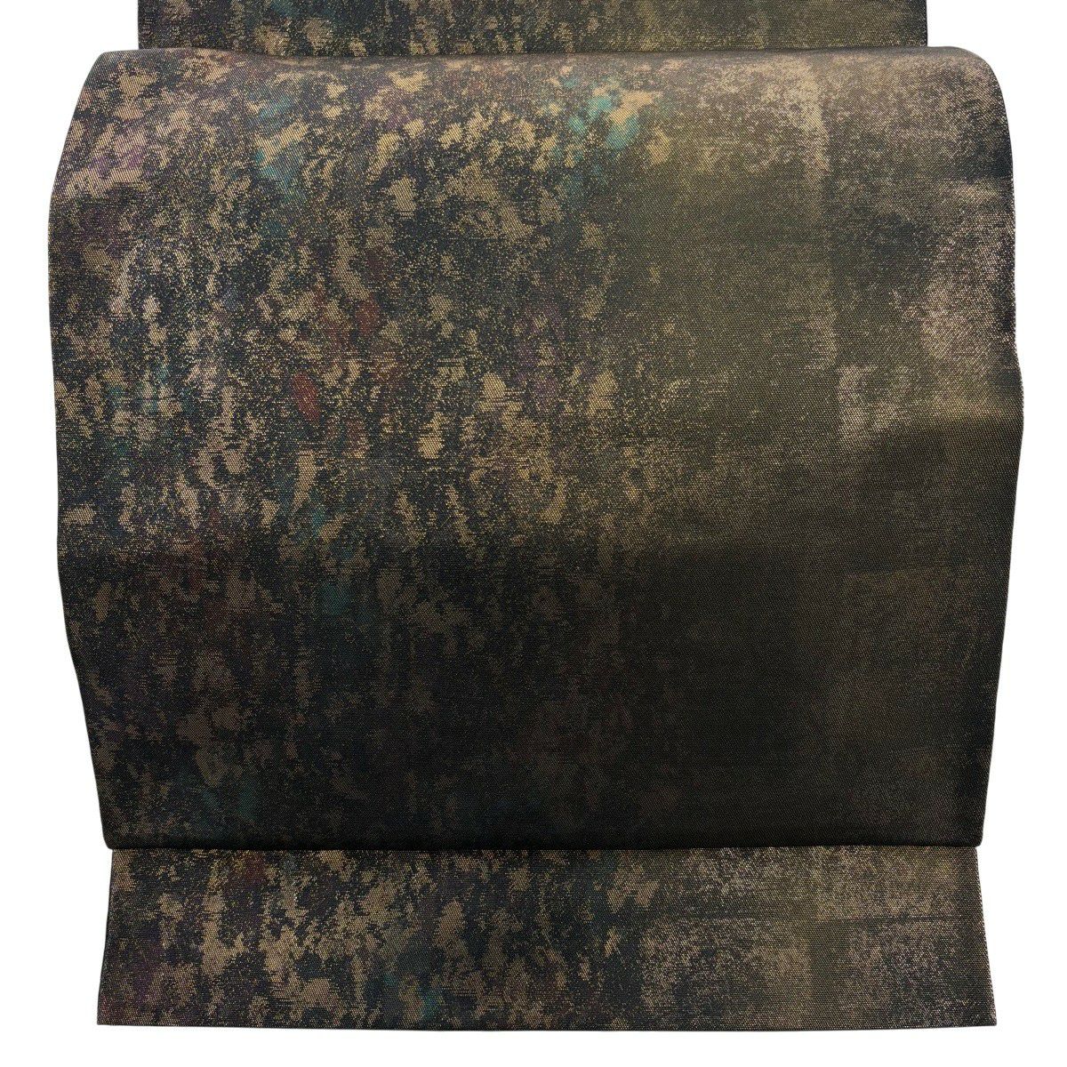 【美品】 袋帶 秀品級 幾何圖案 焦茶 六通 純蠶絲