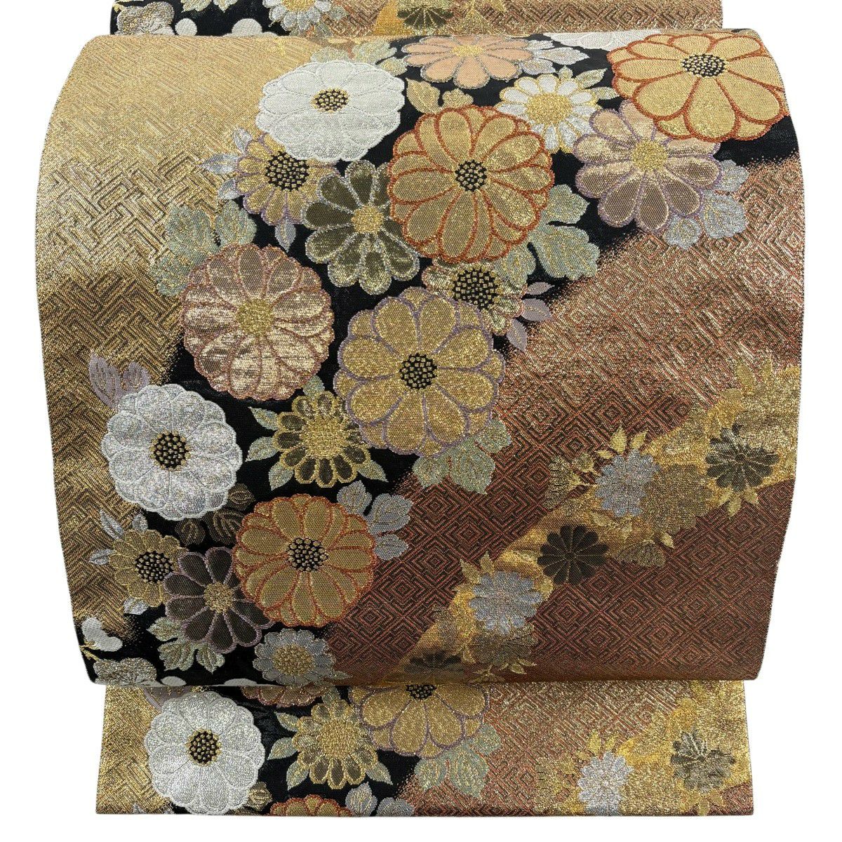 【美品】 袋帶 秀品級 菊花 梅花 金金箔 金色 六通 純蠶絲