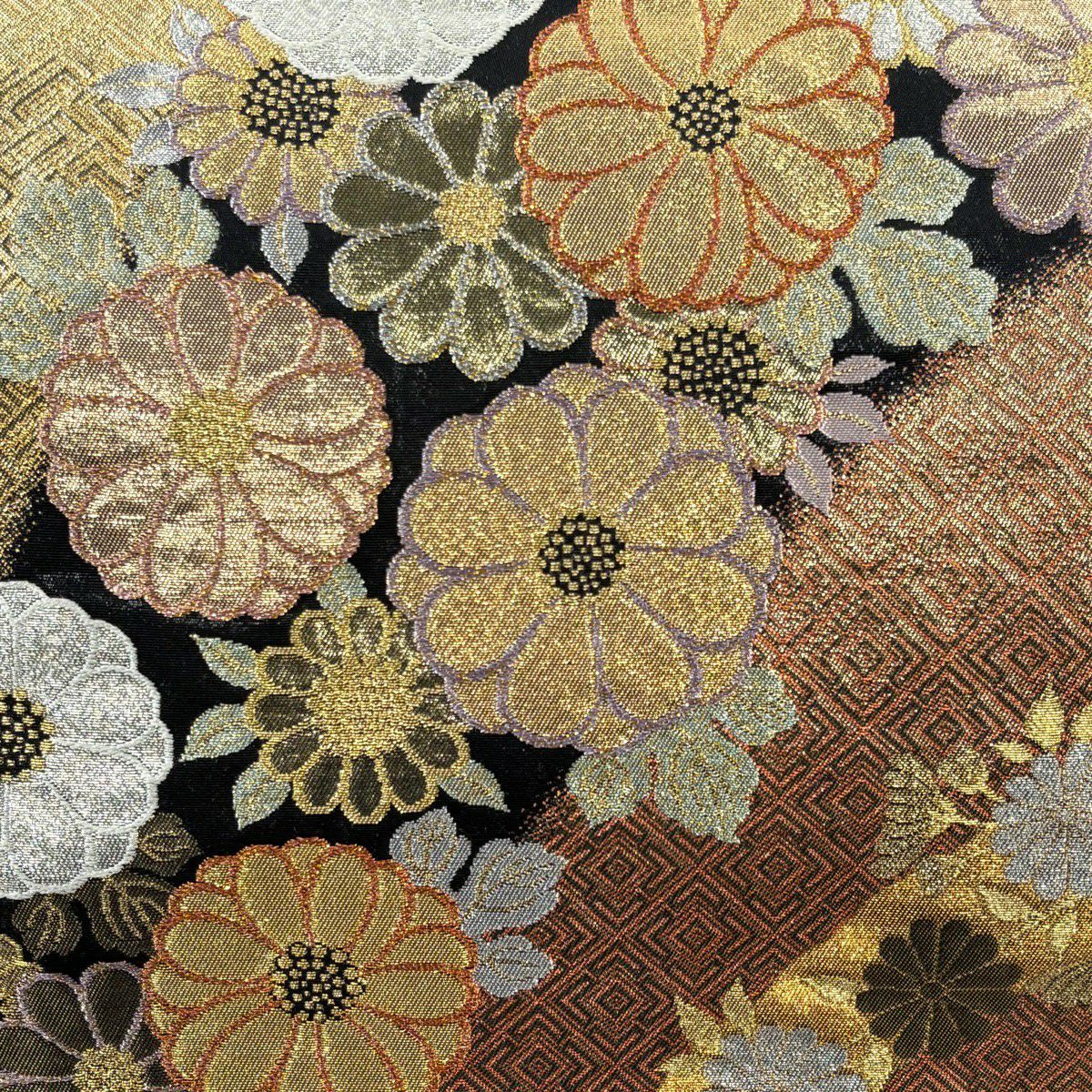 【美品】 袋帶 秀品級 菊花 梅花 金金箔 金色 六通 純蠶絲